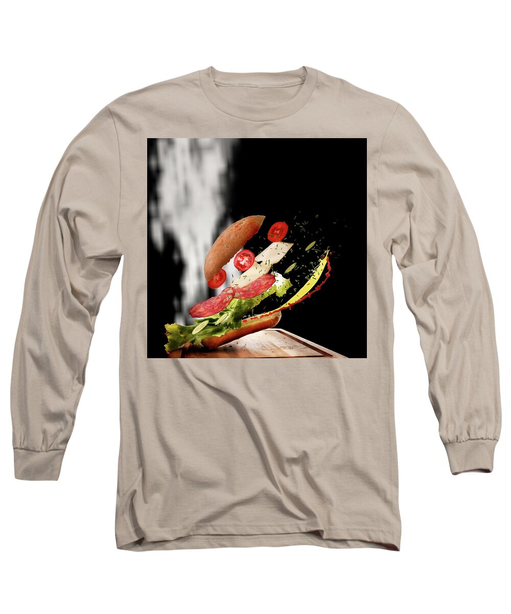 Sandwich Long Sleeve T-Shirt featuring the photograph Flying Sandwich by Christine Sponchia