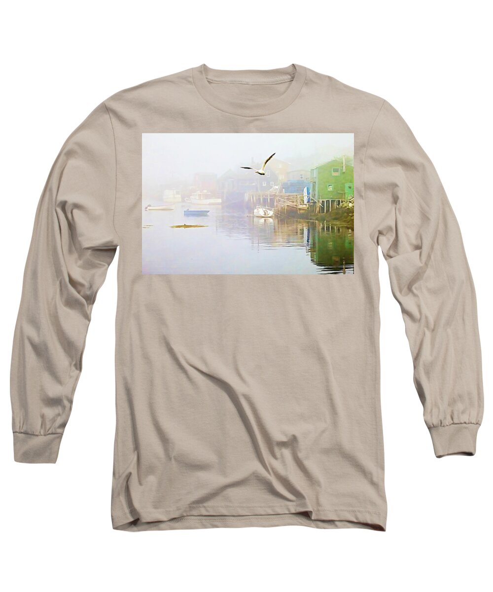 Fog Long Sleeve T-Shirt featuring the mixed media Fog over West Dover - Digital Paint by Tatiana Travelways