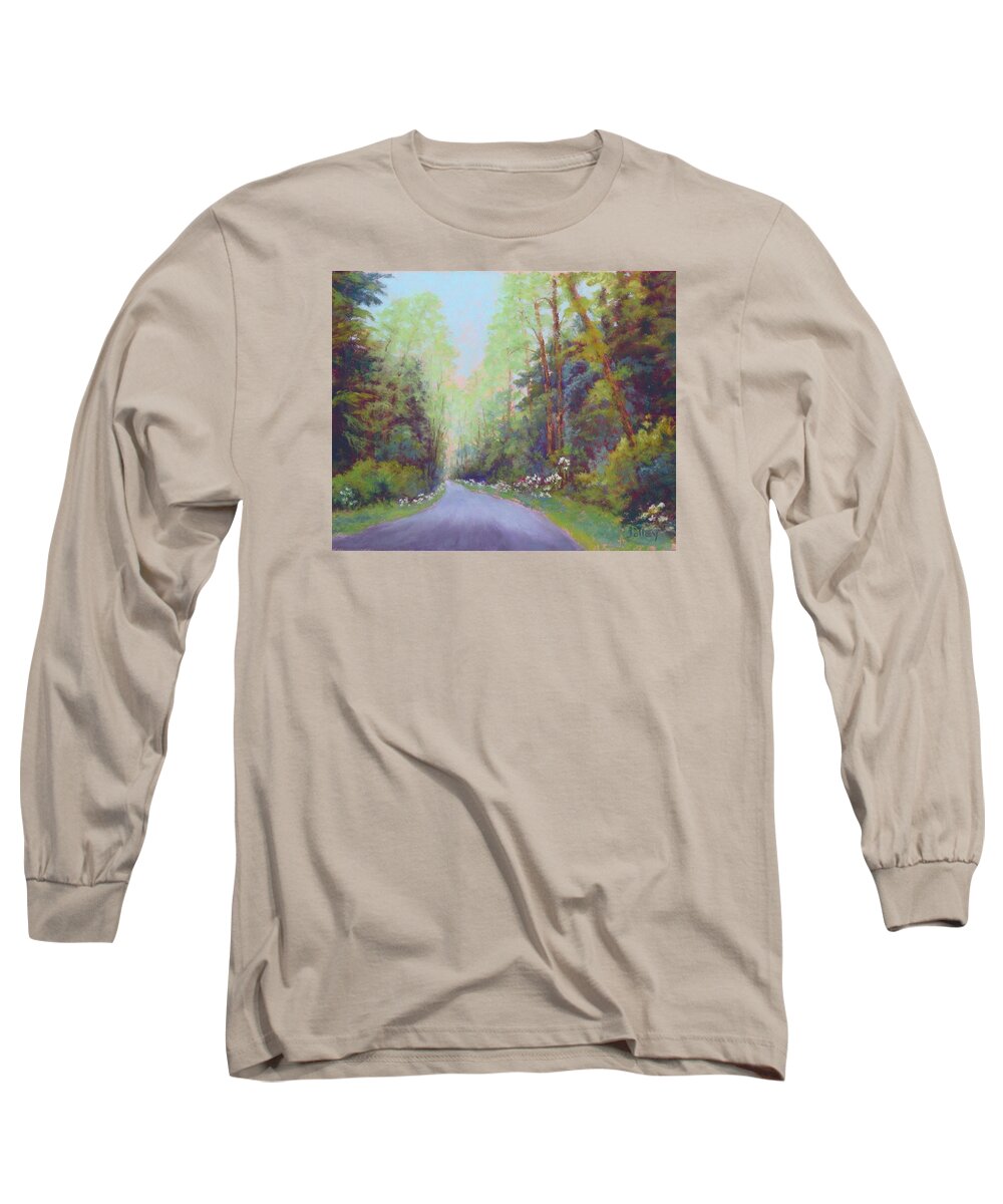 Landscape Long Sleeve T-Shirt featuring the painting Forest Road by Nancy Jolley