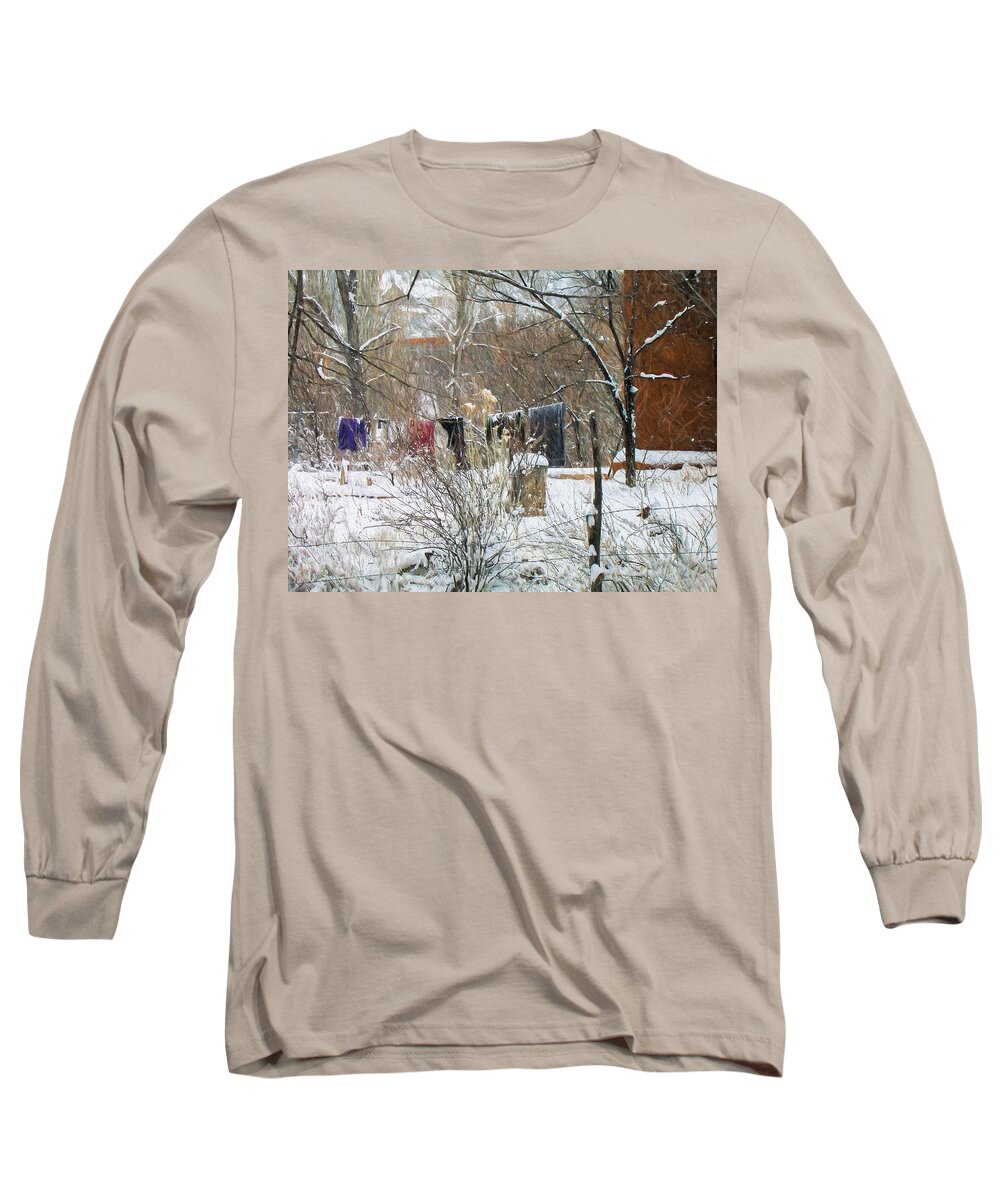 Frozen Long Sleeve T-Shirt featuring the photograph Frozen Laundry by Lou Novick