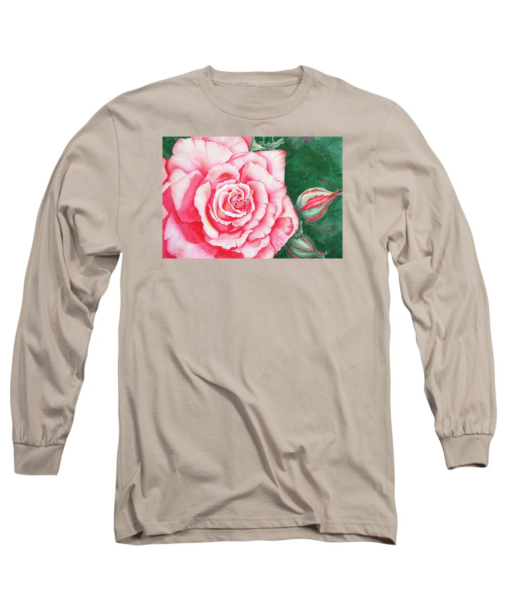 Rose Long Sleeve T-Shirt featuring the painting Full Bloom by Lori Taylor