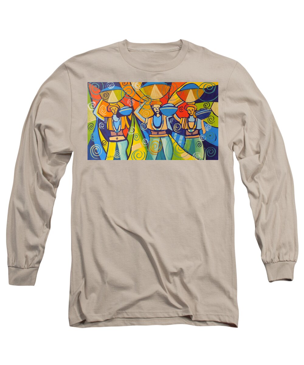 Living Room Long Sleeve T-Shirt featuring the painting Fura De Nunu Milk Seller by Olaoluwa Smith