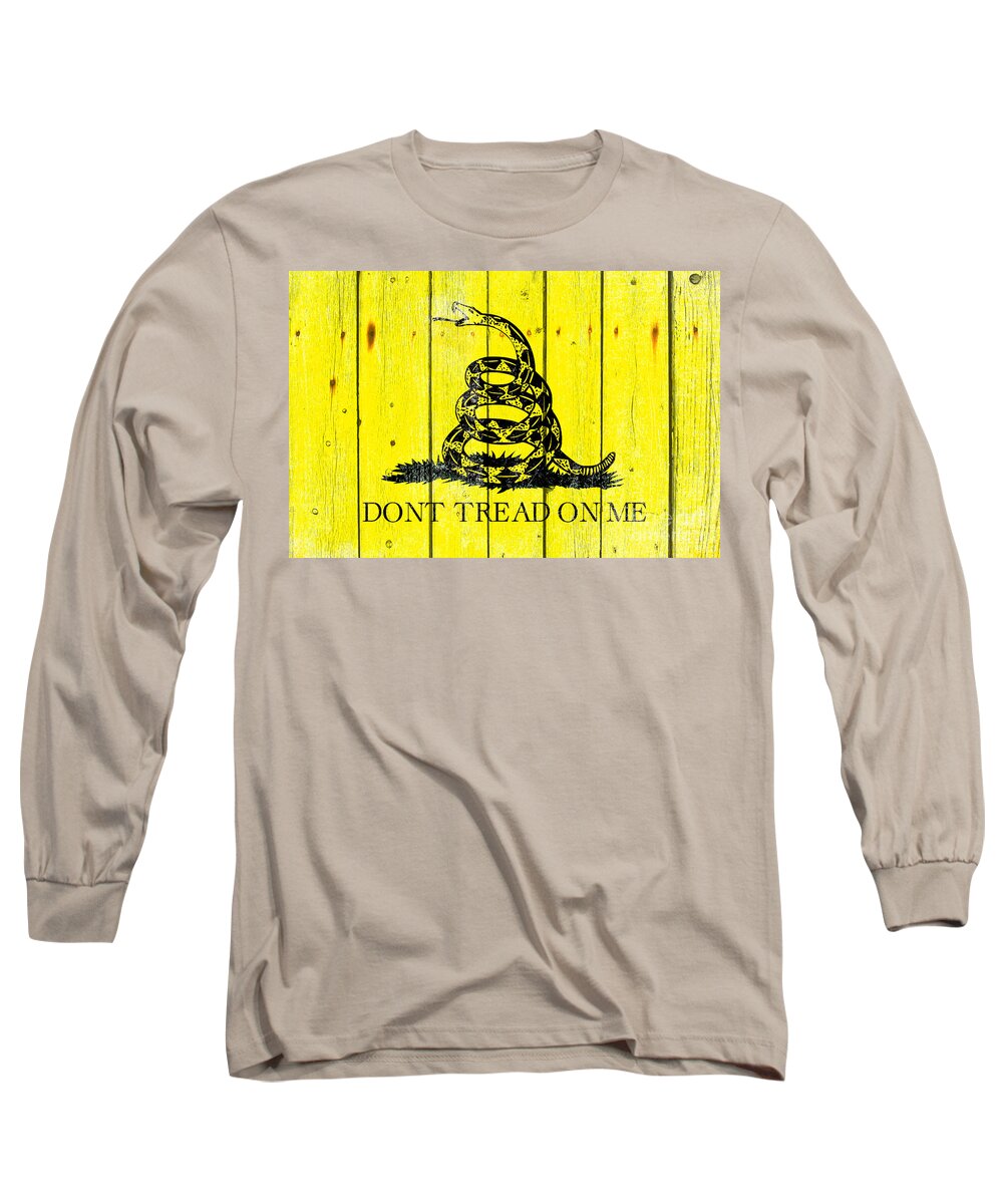 Snake Long Sleeve T-Shirt featuring the digital art Gadsden Flag on Old Wood Planks by M L C