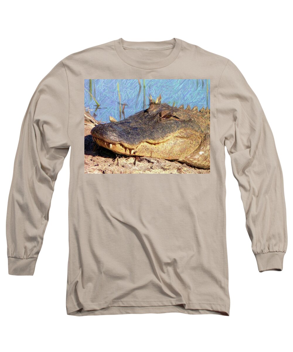 Gator Long Sleeve T-Shirt featuring the photograph Gator Grin - Digital Art by Al Powell Photography USA