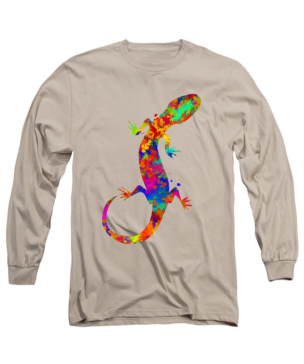 Gecko Long Sleeve T-Shirt featuring the mixed media Gecko Watercolor Art by Christina Rollo