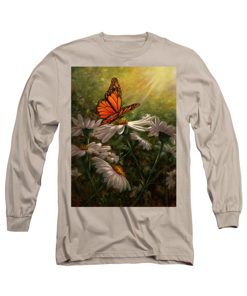 Monarch Butterfly Long Sleeve T-Shirt featuring the painting Gentle Landing by Lynne Pittard