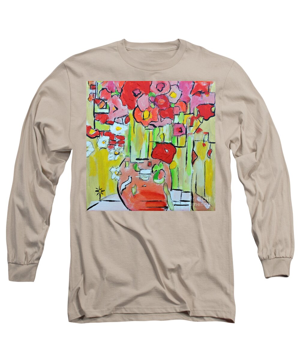 Flowers Long Sleeve T-Shirt featuring the painting Geometric Poppies by Jodie Marie Anne Richardson Traugott     aka jm-ART