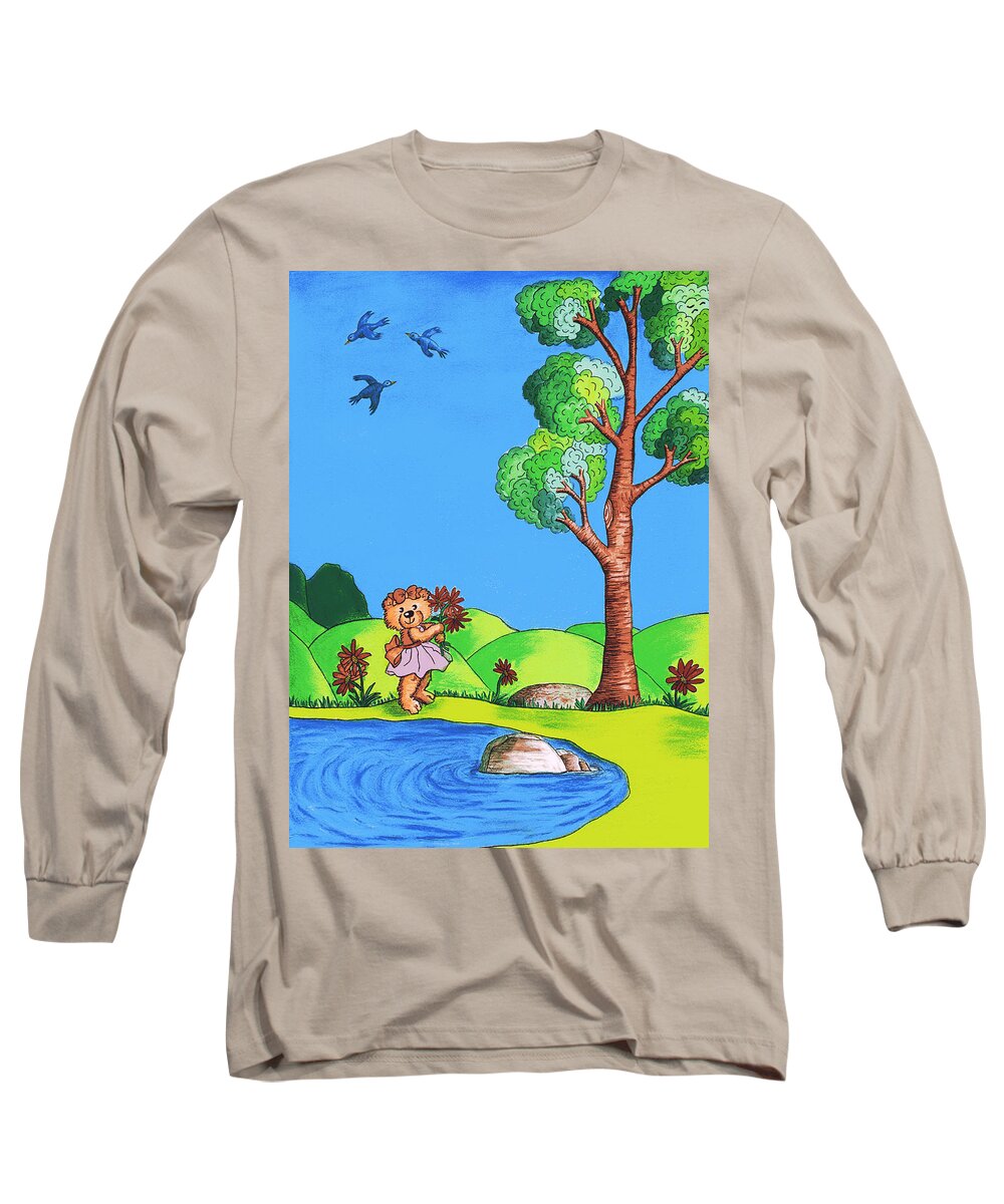 Bear Long Sleeve T-Shirt featuring the painting Girly Bear by Christina Wedberg