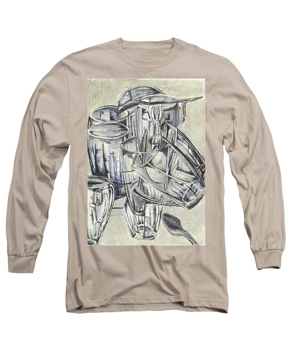 Picture Long Sleeve T-Shirt featuring the drawing Glasses by Medea Ioseliani
