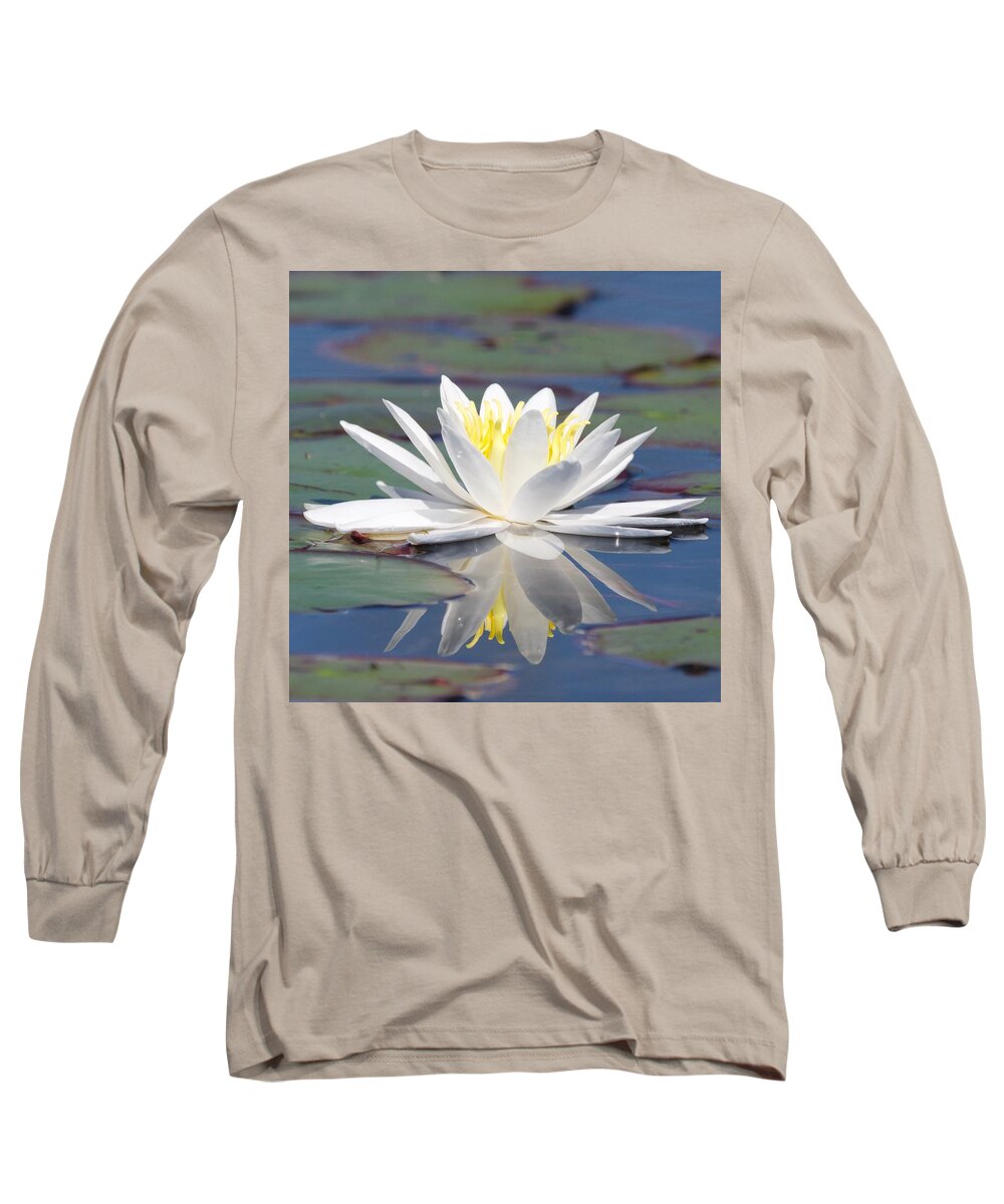 White Long Sleeve T-Shirt featuring the photograph Glorious White Water Lily by Michael Peychich