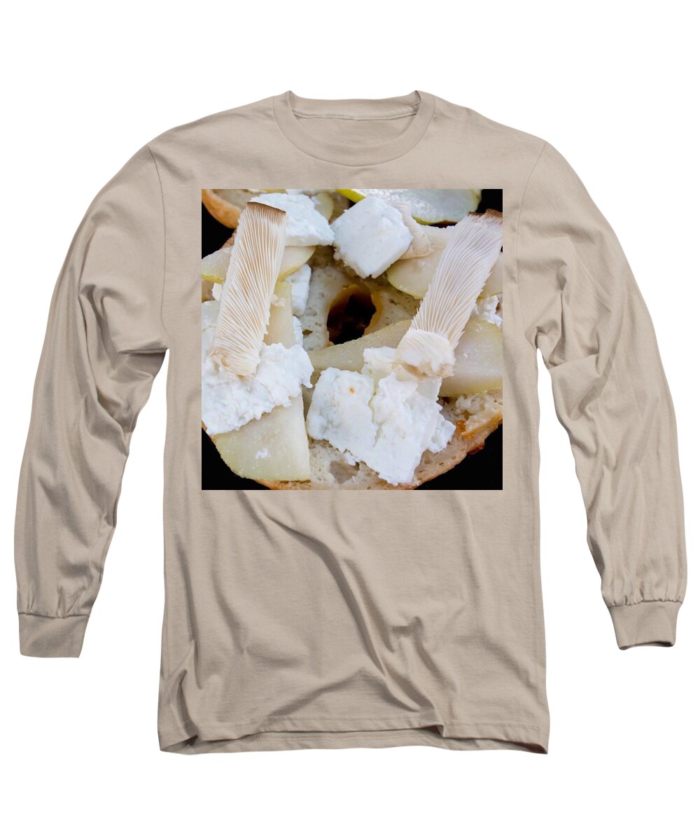 Cheese Long Sleeve T-Shirt featuring the photograph Gluten Free Bagel With Fresh Mushrooms by Michael Moriarty