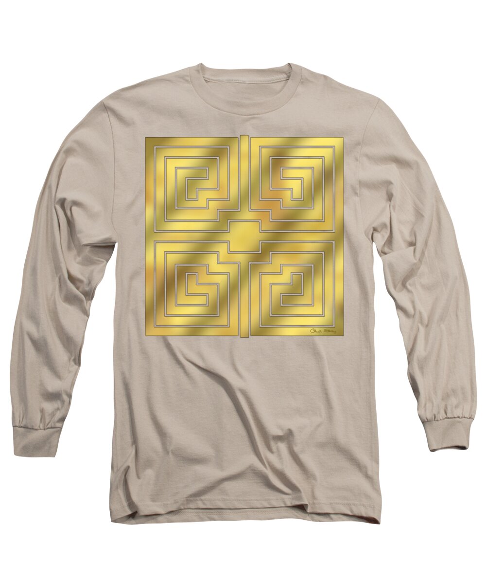 Gold Geometric Design 4 Long Sleeve T-Shirt featuring the digital art Gold Geo 4 - Chuck Staley Design by Chuck Staley