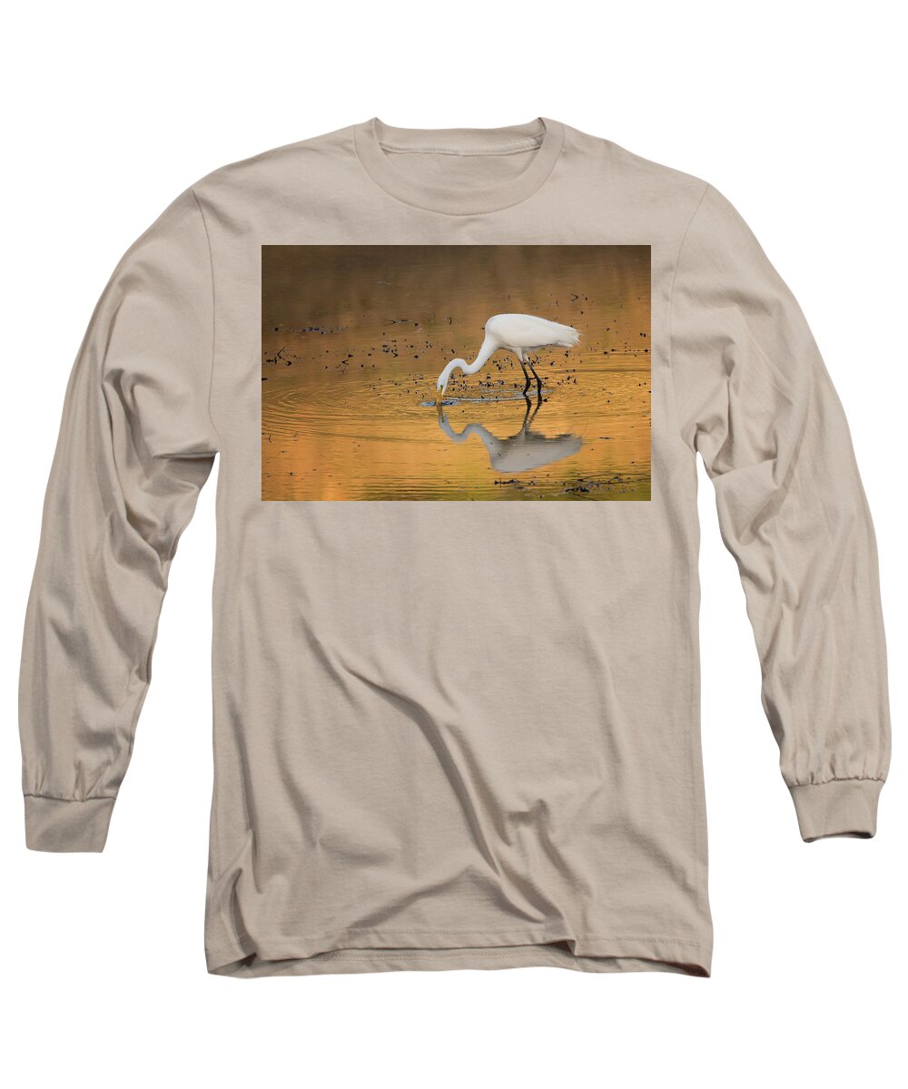 Egret Long Sleeve T-Shirt featuring the photograph Golden Pond by Eilish Palmer