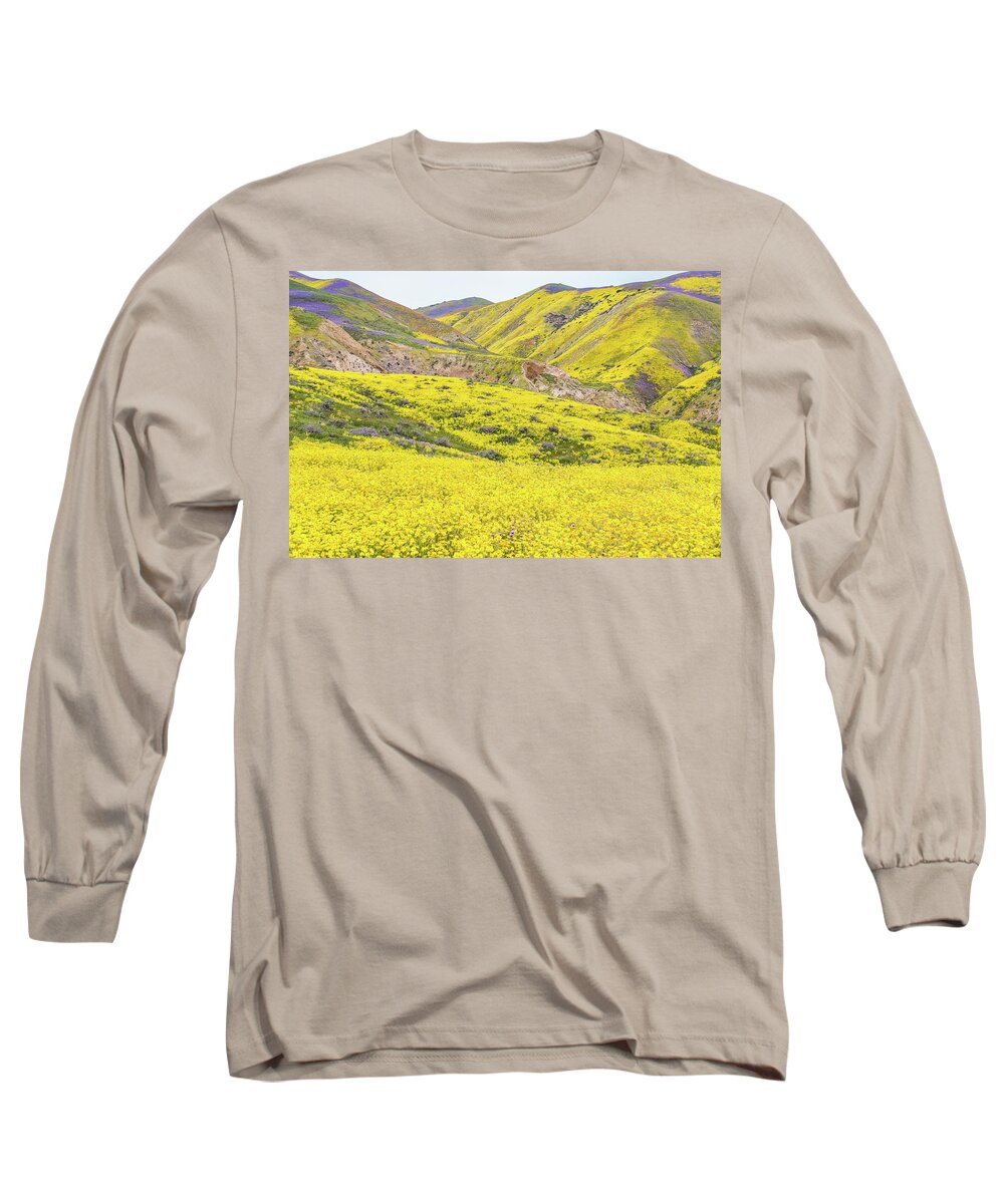 California Long Sleeve T-Shirt featuring the photograph Goldfields and Temblor Hills by Marc Crumpler