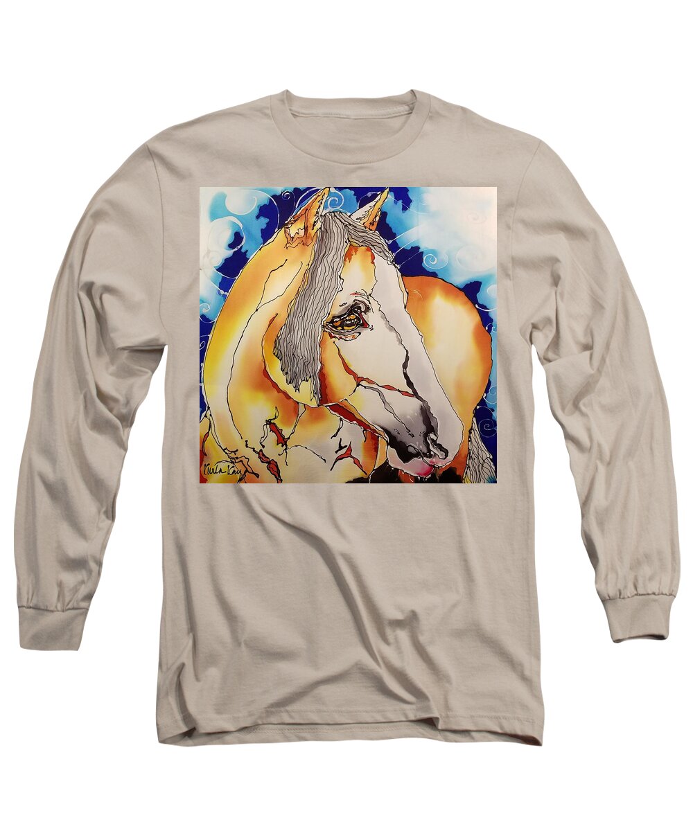 Horse Long Sleeve T-Shirt featuring the tapestry - textile Goldie by Karla Kay Benjamin