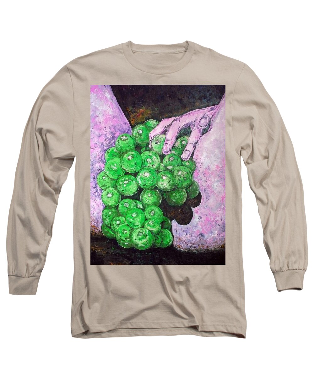 Fruits Long Sleeve T-Shirt featuring the painting Grapes on butt by Ericka Herazo