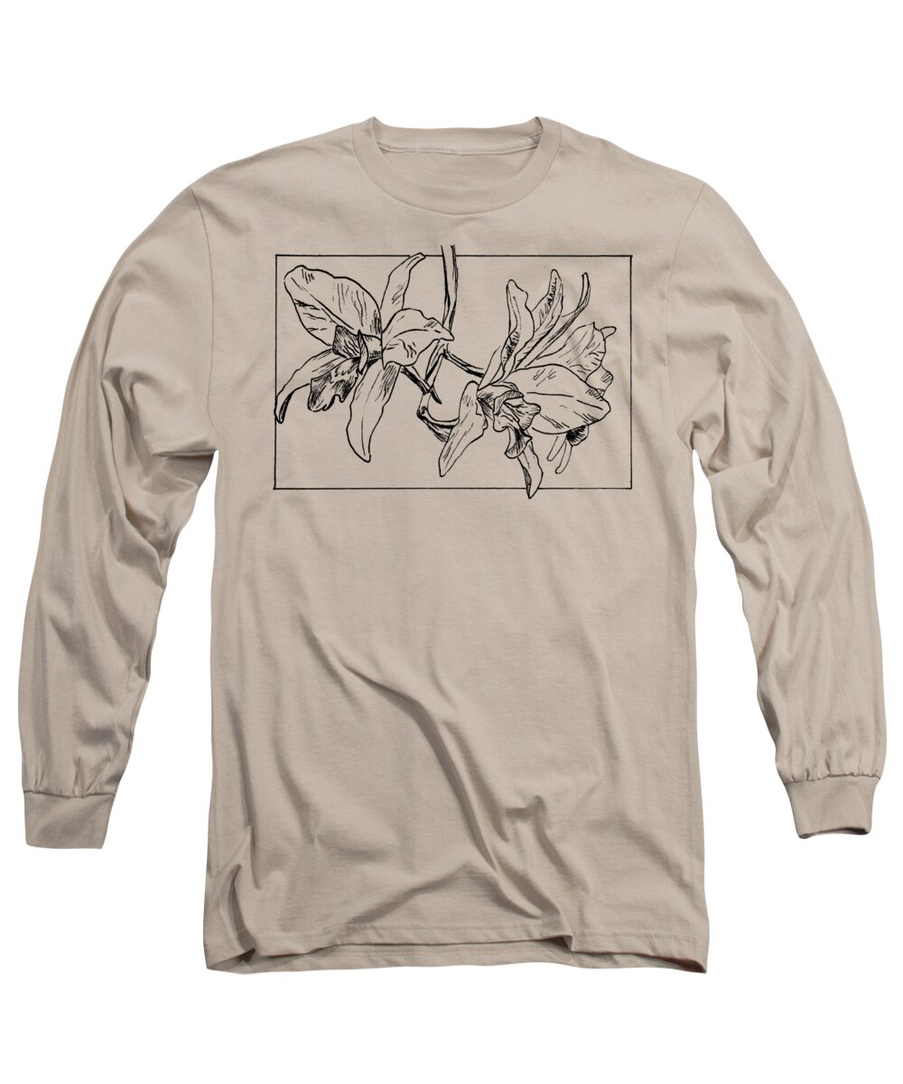 Orchid Long Sleeve T-Shirt featuring the drawing Graphic Orchid on Transparent Background by Masha Batkova