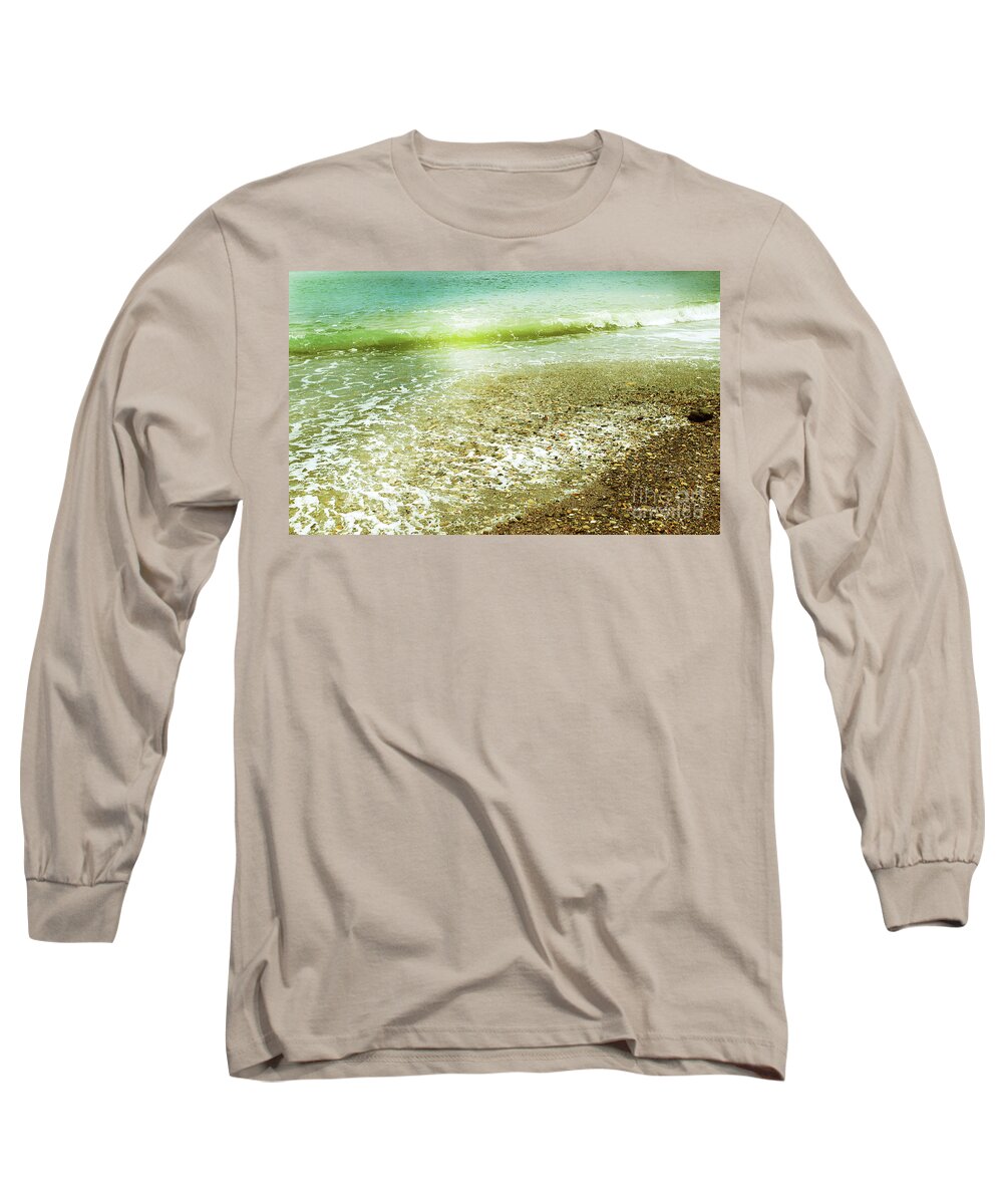 Beach Day Long Sleeve T-Shirt featuring the photograph Green and yellow Waves at Montana de Oro Beach in Spooners Cove by Artist and Photographer Laura Wrede