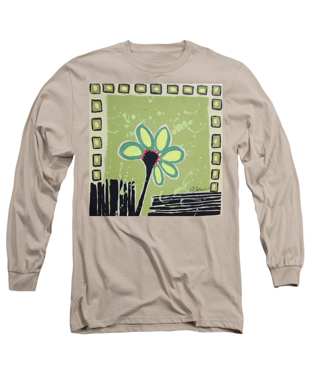 Abstract Flower Long Sleeve T-Shirt featuring the painting Green Flower by Elise Boam