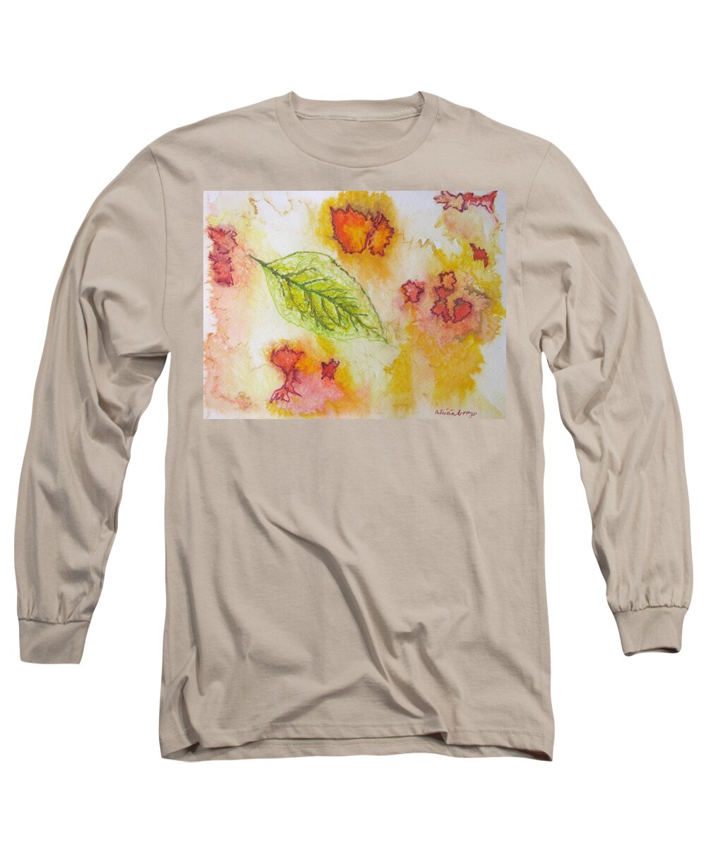 Nature Long Sleeve T-Shirt featuring the painting Green Leaf of Fall by Patricia Arroyo