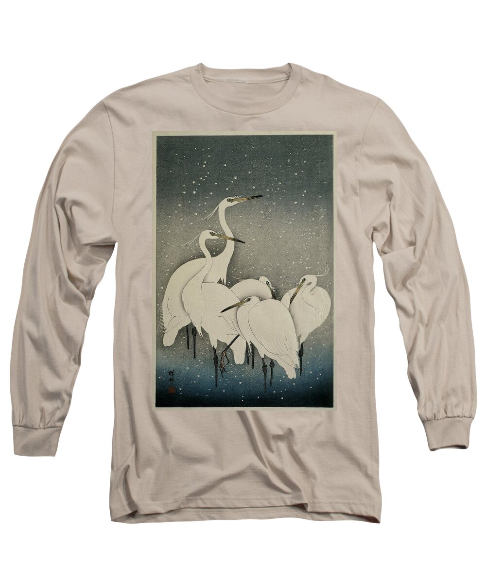 Group Of Egrets Long Sleeve T-Shirt featuring the painting Group of Egrets by Eastern Accent 