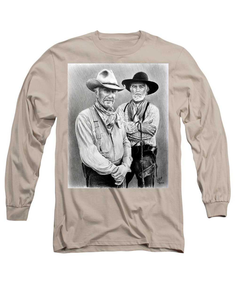 Lonesome Dove Long Sleeve T-Shirt featuring the drawing Gus and Woodrow by Andrew Read