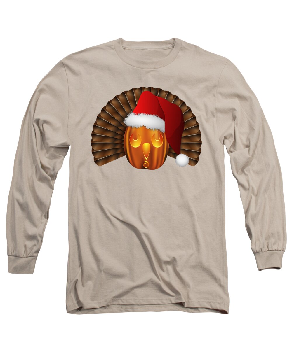 Holiday Graphic Long Sleeve T-Shirt featuring the digital art Hallowgivingmas Santa Turkey Pumpkin by MM Anderson