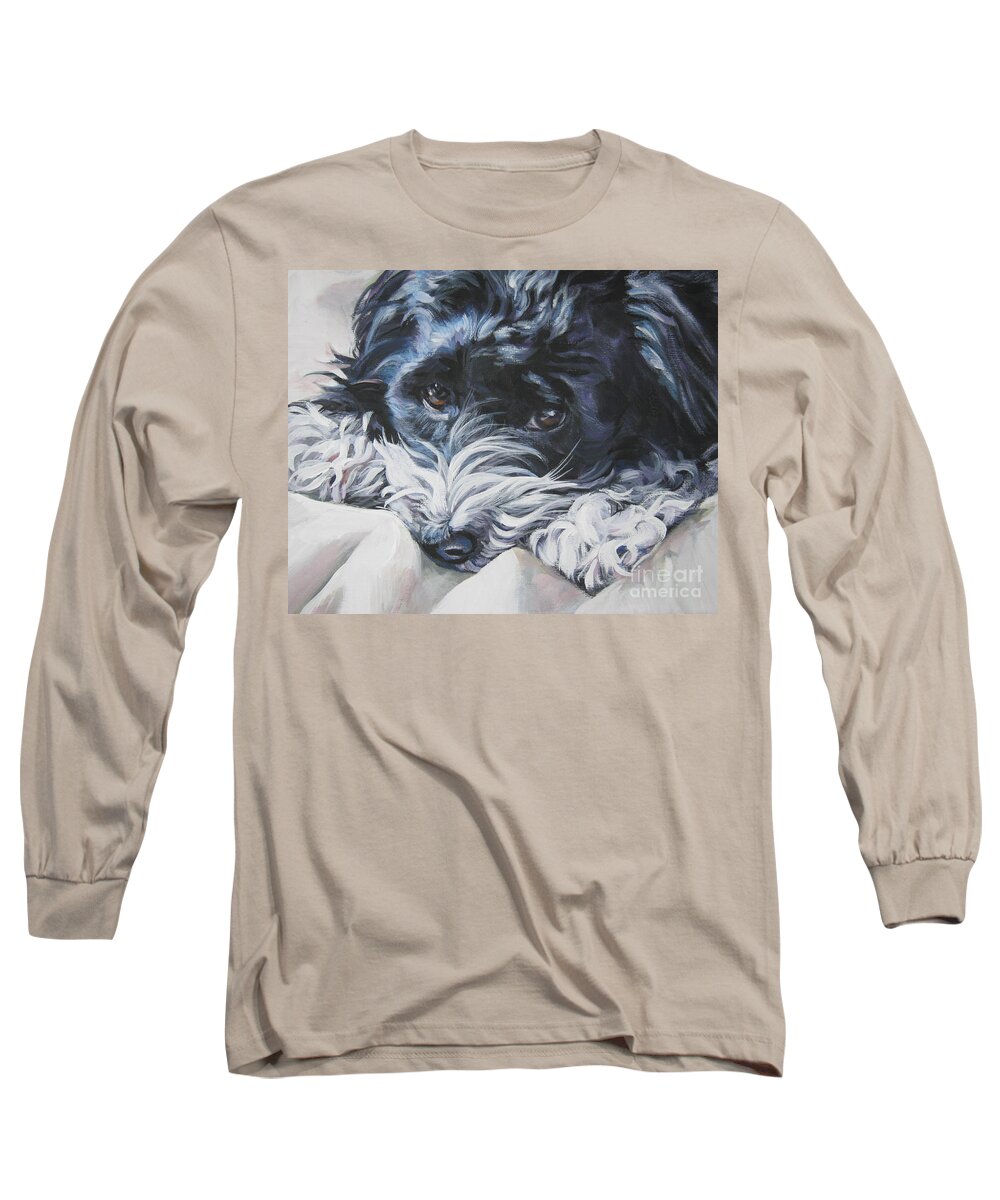 Havanese Long Sleeve T-Shirt featuring the painting Havanese black and white by Lee Ann Shepard