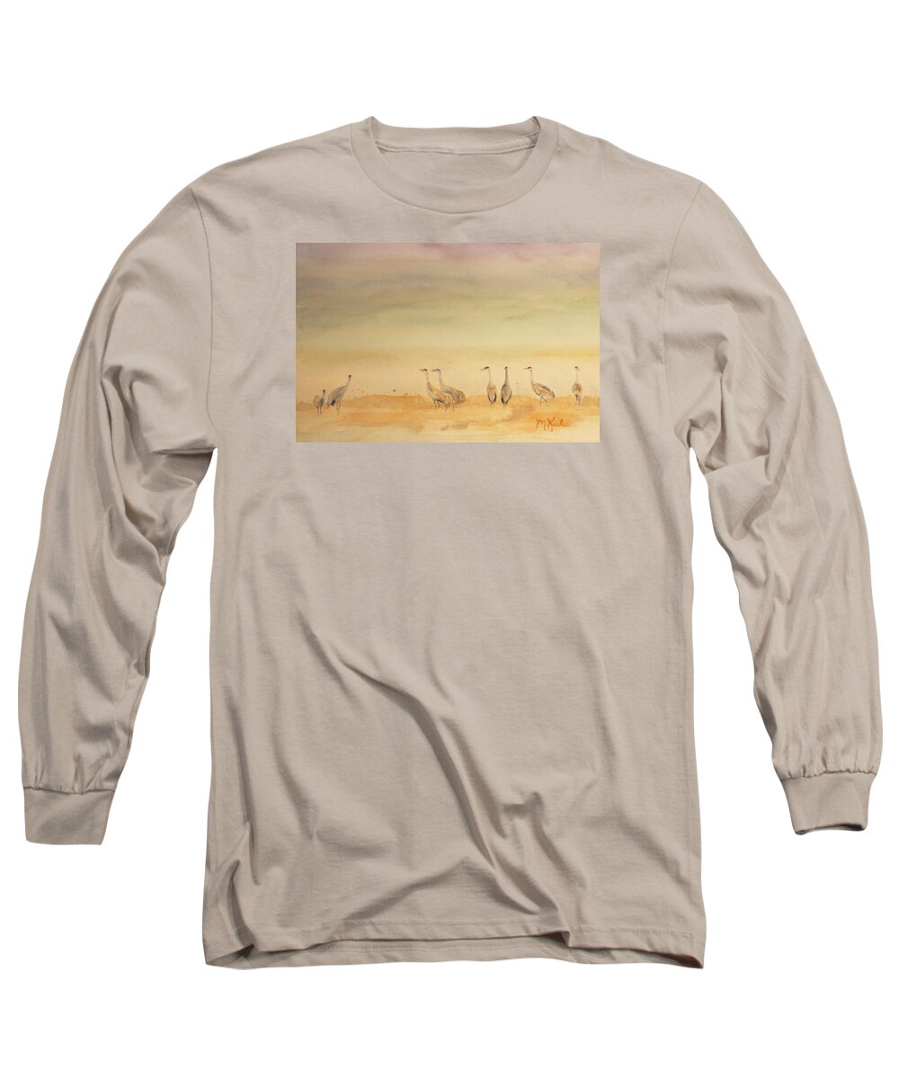 Birds Long Sleeve T-Shirt featuring the painting Hazy Days Cranes by Marsha Karle