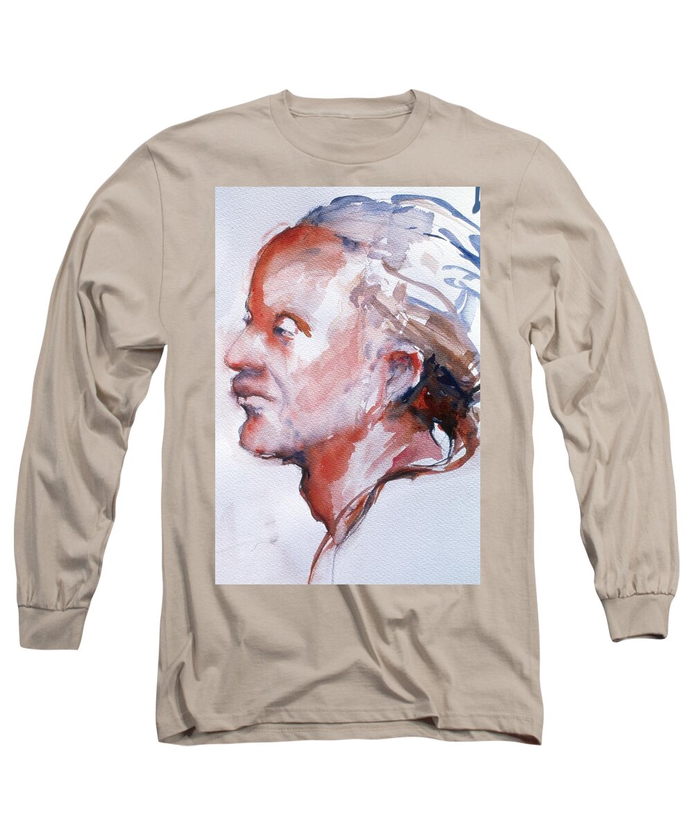 Headshot Long Sleeve T-Shirt featuring the painting Head Study 5 by Barbara Pease