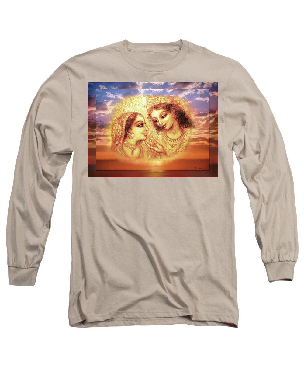 Radha Long Sleeve T-Shirt featuring the mixed media Heavenly Love by Ananda Vdovic