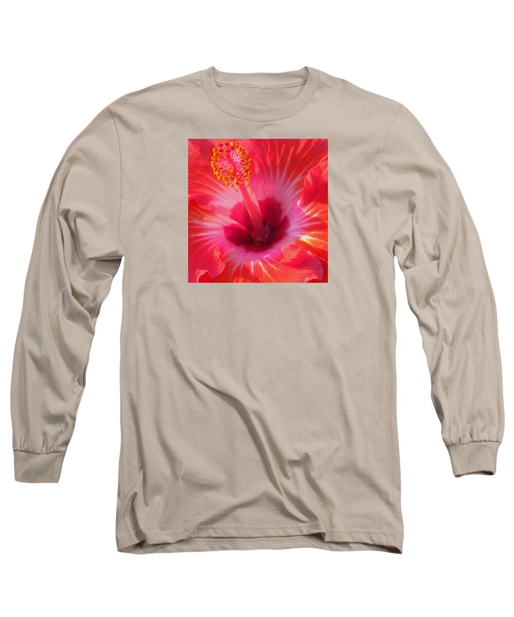 Hibiscus Long Sleeve T-Shirt featuring the photograph Hibiscus - Coral and Pink square by Kerri Ligatich
