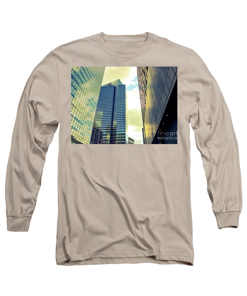 High Rise Reflections ;tall Mirror Building Nyc; Cramped Space Long Sleeve T-Shirt featuring the photograph High Rise Reflections NYC by Robin Coaker