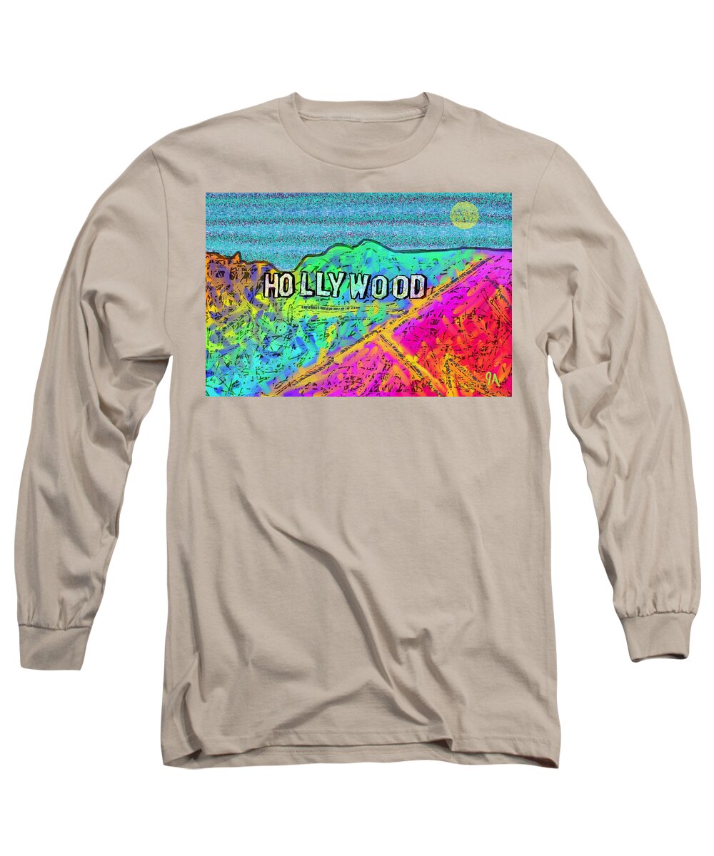 Hollywood Long Sleeve T-Shirt featuring the painting HollyColorWood by Jeremy Aiyadurai