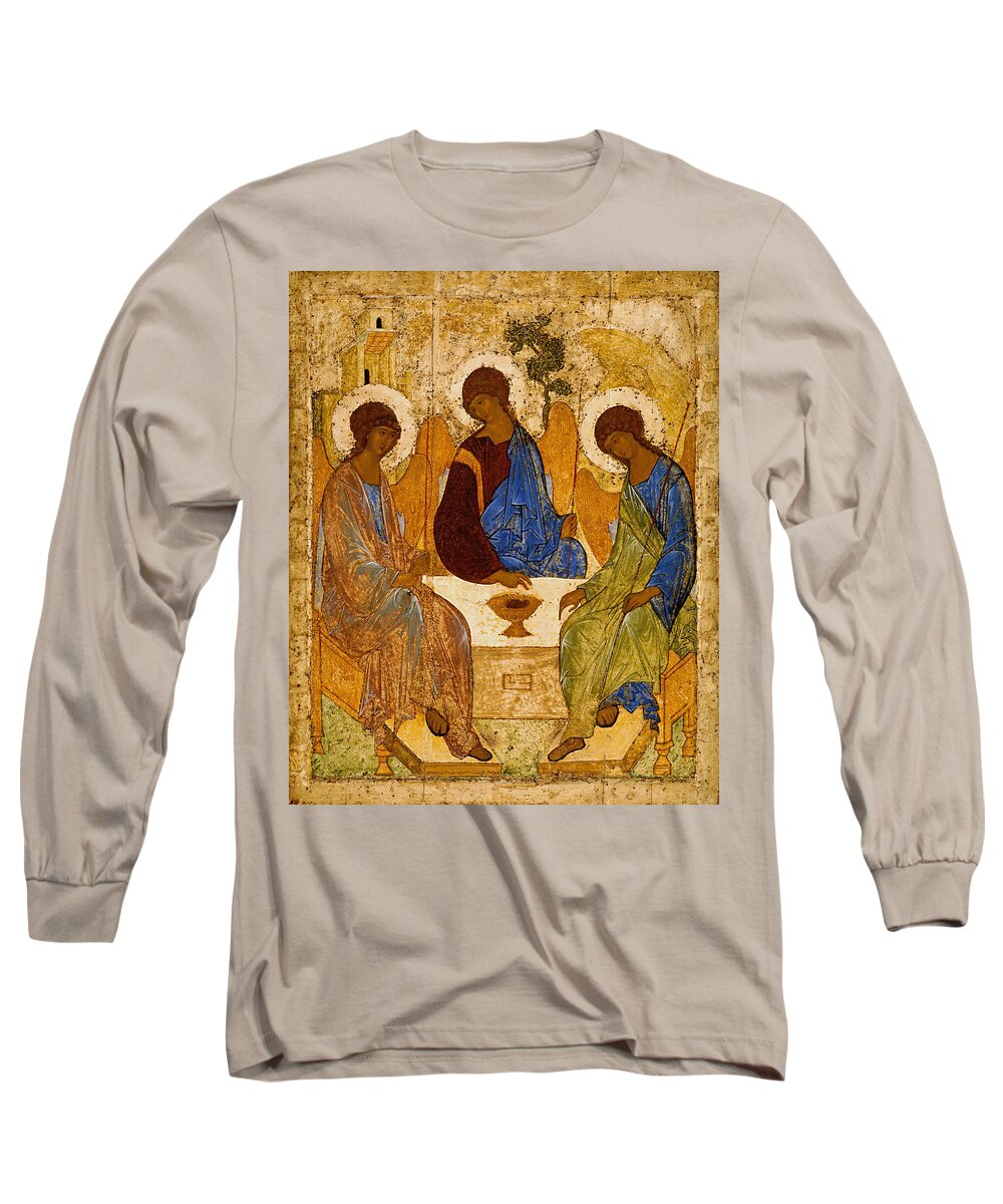 Andrei Rublev Long Sleeve T-Shirt featuring the painting Holy Trinity. Troitsa by Andrei Rublev