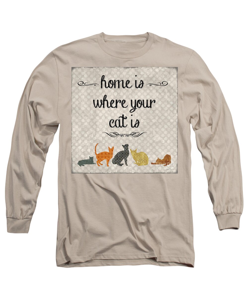 Wall Art Long Sleeve T-Shirt featuring the painting Home Is Where Your Cat Is-JP3040 by Jean Plout