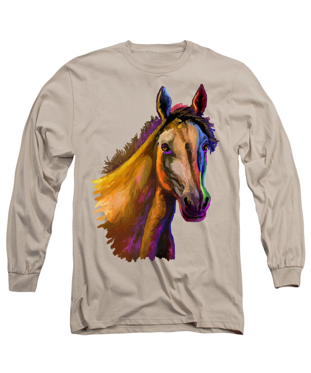 Horse Long Sleeve T-Shirt featuring the painting Horse Head by Anthony Mwangi