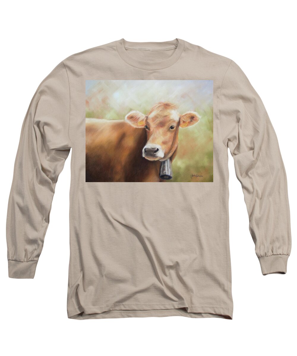 Cow Long Sleeve T-Shirt featuring the pastel How Now Brown Cow by Kirsty Rebecca