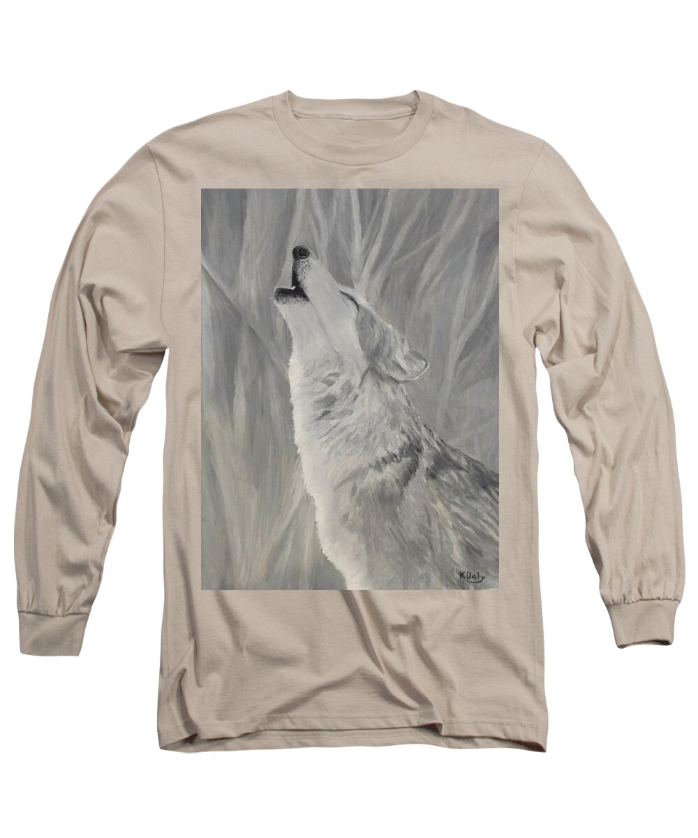 Wolf Long Sleeve T-Shirt featuring the painting Howling Wolf by Kevin Daly