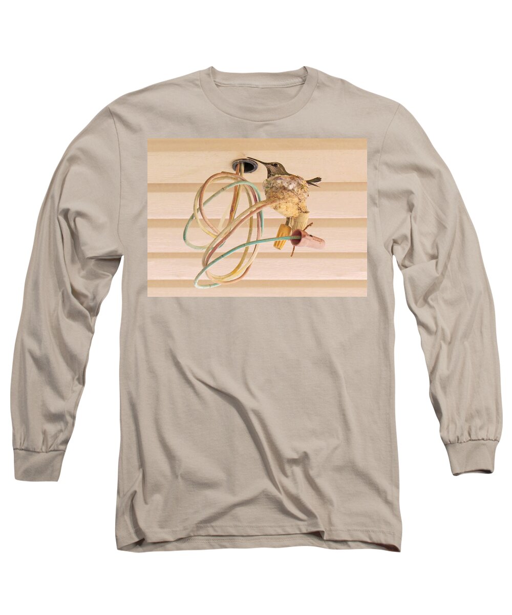 Nature Long Sleeve T-Shirt featuring the photograph Humming Bird Wired by Carl Deaville