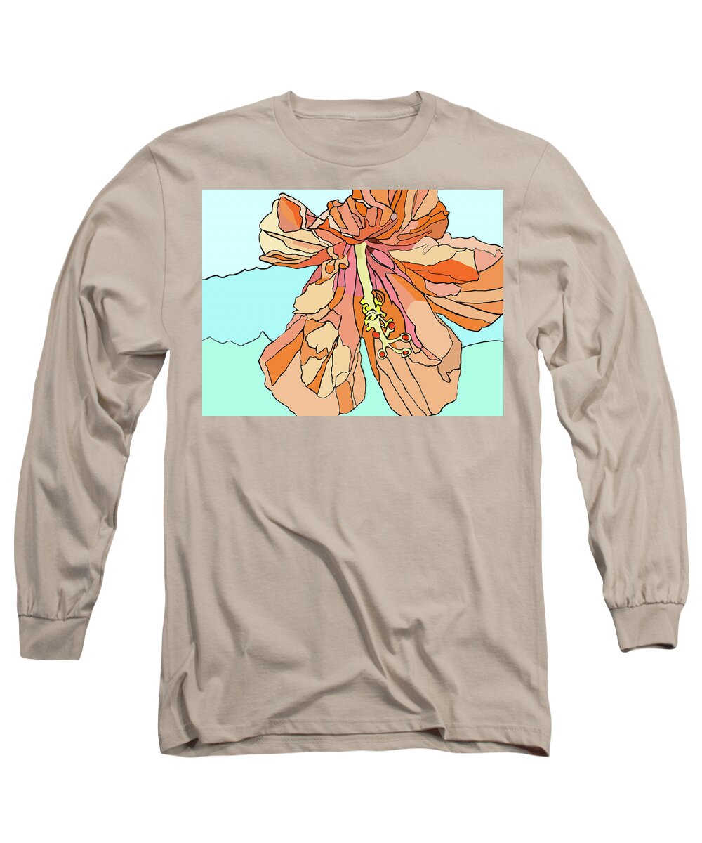 Hibiscus Long Sleeve T-Shirt featuring the painting Hybiscus and Blue by Jamie Downs