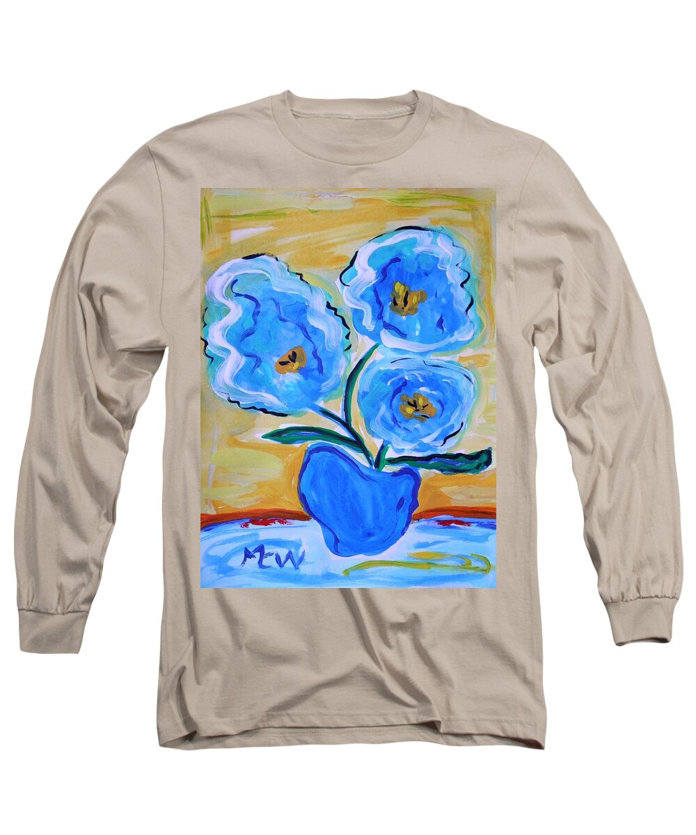 Blue Flowers Long Sleeve T-Shirt featuring the painting Imagine in Blue by Mary Carol Williams