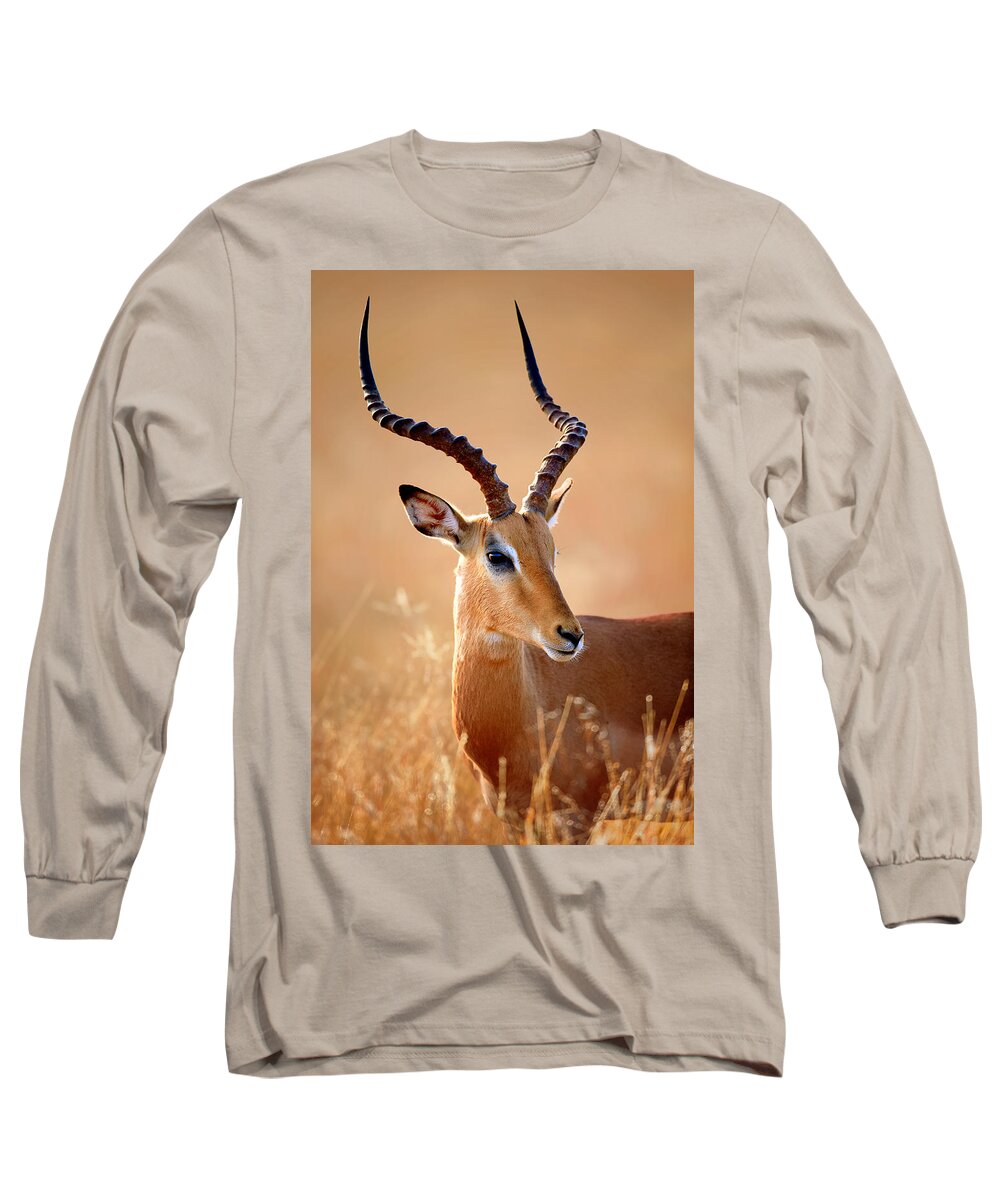 Impala Long Sleeve T-Shirt featuring the photograph Impala male portrait by Johan Swanepoel