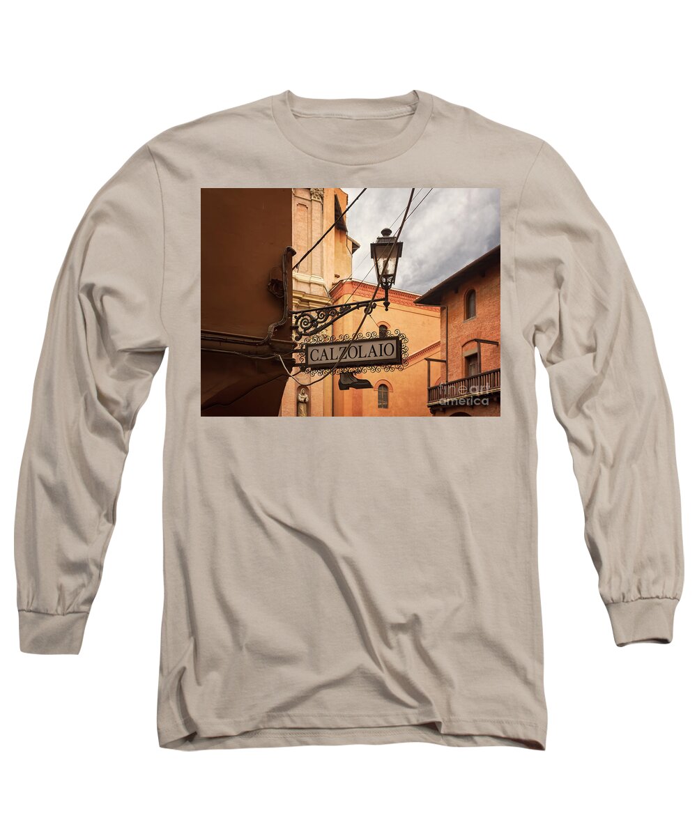 Bologna Long Sleeve T-Shirt featuring the photograph Italian cobbler sign by Sophie McAulay