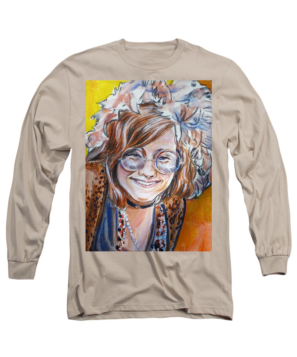 Janis Joplin Long Sleeve T-Shirt featuring the painting Janis Joplin by Bryan Bustard