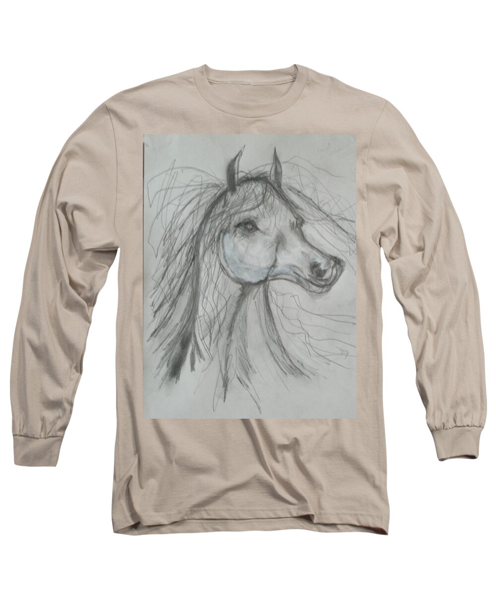 Abstract Horses Freedom Pastures Hills Dreams Animals Long Sleeve T-Shirt featuring the drawing Just Free by Sharyn Winters