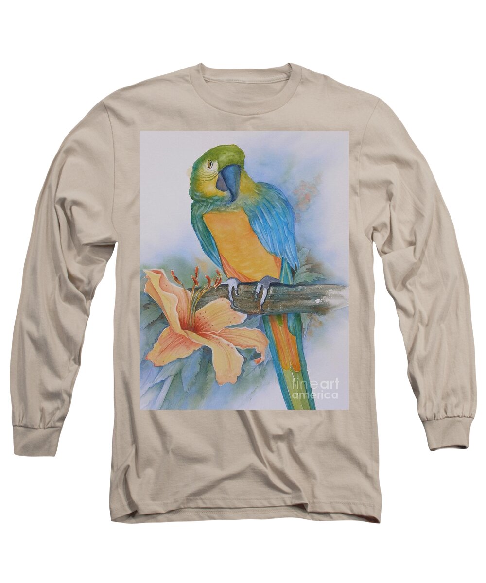 #parrot Long Sleeve T-Shirt featuring the painting Just Peachy by Midge Pippel