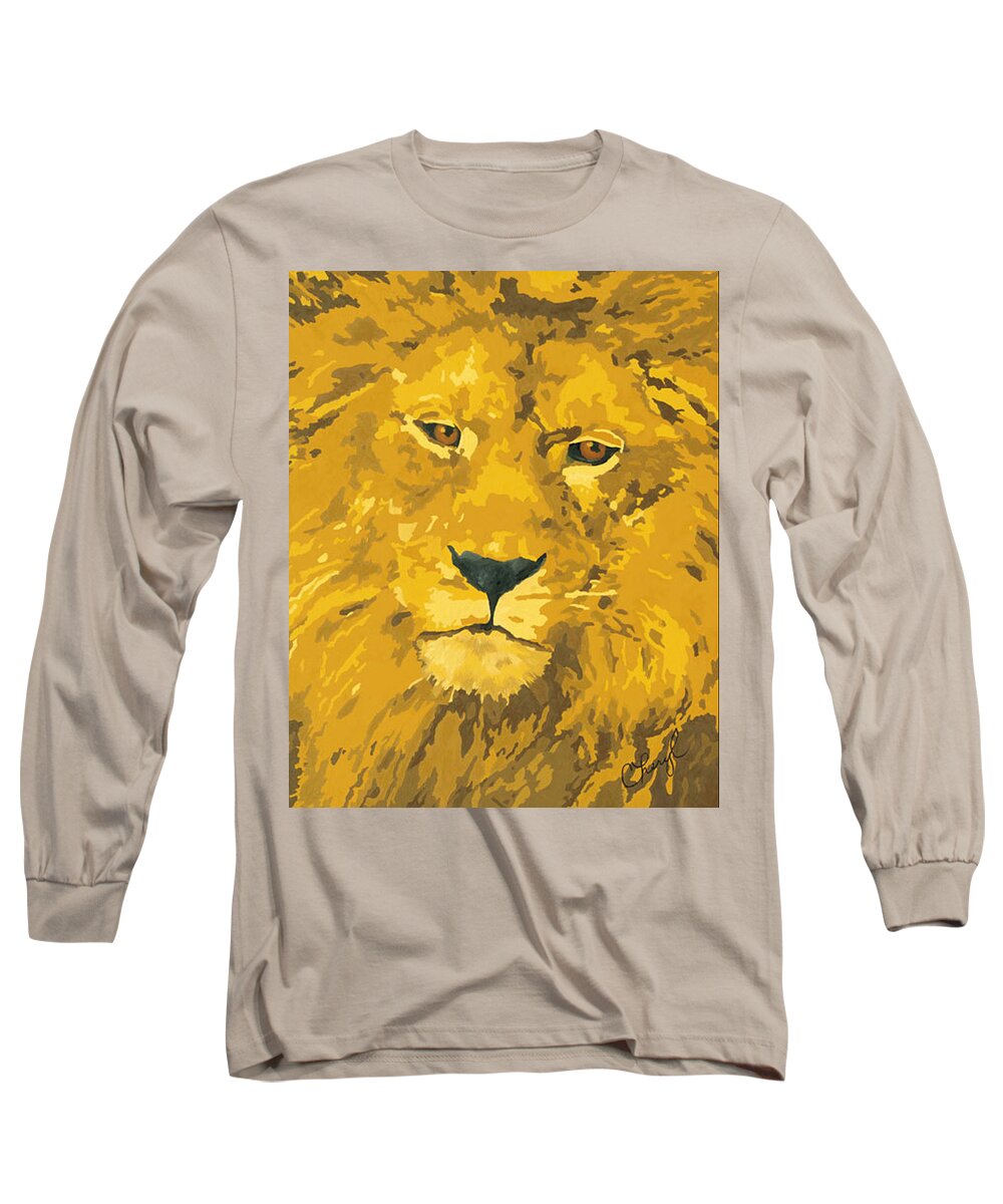 African Lion Long Sleeve T-Shirt featuring the painting King of the Jungle by Cheryl Bowman