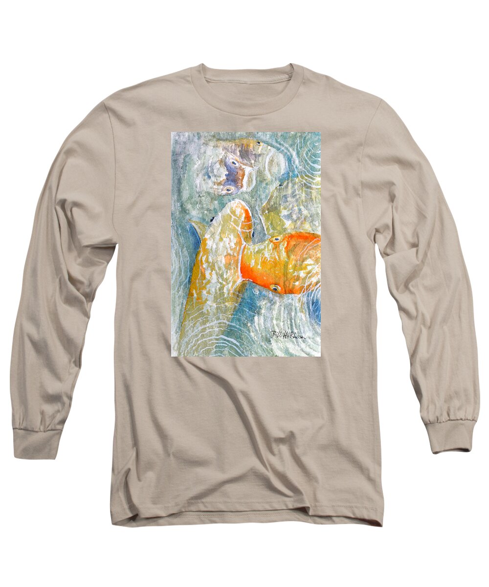Koi Carp Long Sleeve T-Shirt featuring the painting Koi Carp Feeding Frenzy by Bill Holkham
