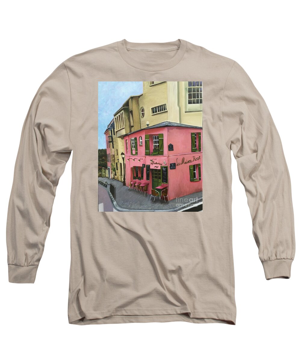 France Long Sleeve T-Shirt featuring the painting La Maison Rose by Jennefer Chaudhry